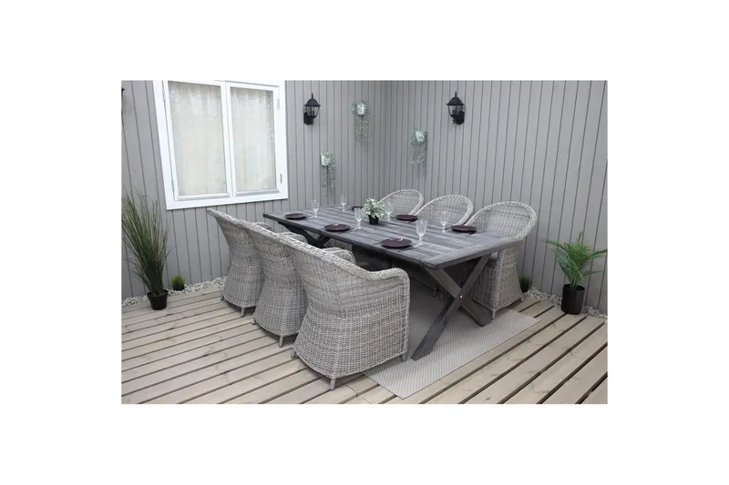 Utomhusmöbelgrupp 220 cm bord & 6 Belize grå stolar Grå - Grå - Utemöbler - Utegrupp - Matgrupper utomhus