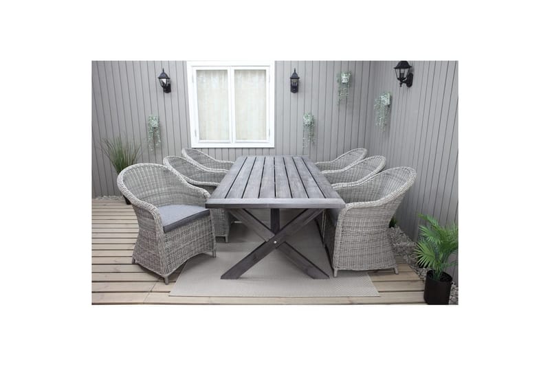 Utomhusmöbelgrupp 220 cm bord & 6 Belize grå stolar Grå - Grå - Utemöbler - Utegrupp - Matgrupper utomhus