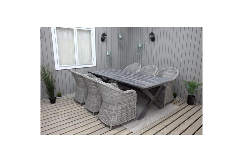 Utomhusmöbelgrupp 220 cm bord & 6 Belize grå stolar Grå - Grå - Utemöbler - Utegrupp - Matgrupper utomhus