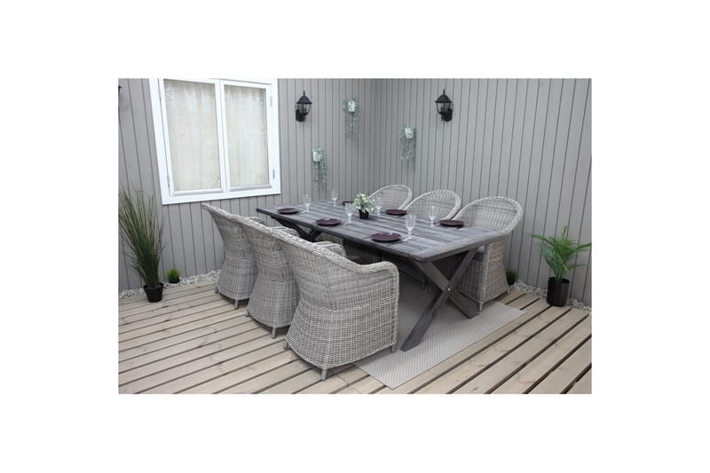 Utomhusmöbelgrupp 220 cm bord & 6 Belize grå stolar Grå - Grå - Utemöbler - Utegrupp - Matgrupper utomhus