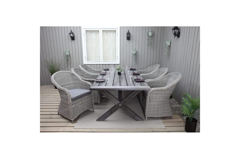 Utomhusmöbelgrupp 220 cm bord & 6 Belize grå stolar Grå - Grå - Utemöbler - Utegrupp - Matgrupper utomhus