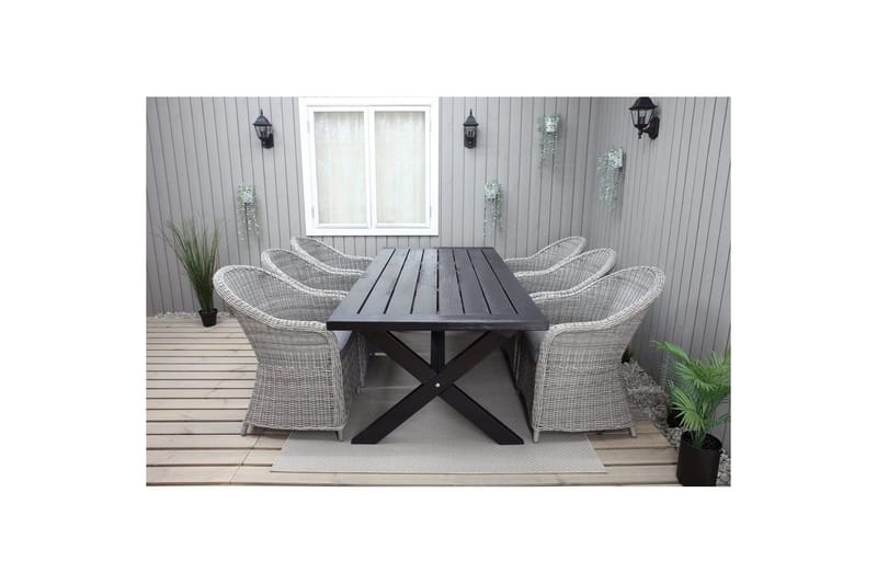 Utomhusmöbelgrupp 220 cm bord & 6 Belize grå stolar Svart - Svart - Utemöbler - Utegrupp - Matgrupper utomhus