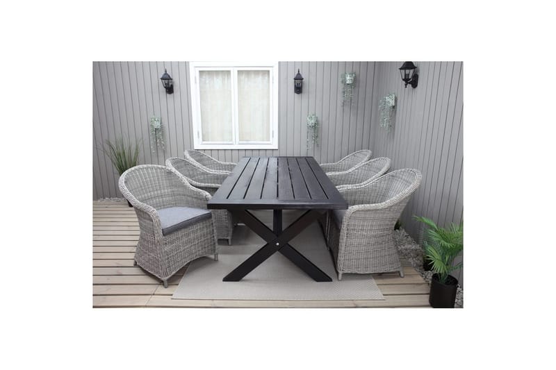 Utomhusmöbelgrupp 220 cm bord & 6 Belize grå stolar Svart - Svart - Utemöbler - Utegrupp - Matgrupper utomhus