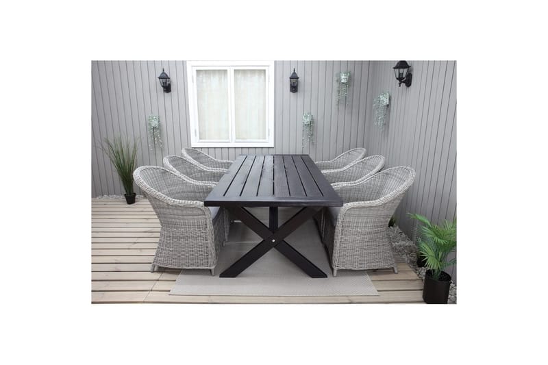 Utomhusmöbelgrupp 220 cm bord & 6 Belize grå stolar Svart - Svart - Utemöbler - Utegrupp - Matgrupper utomhus