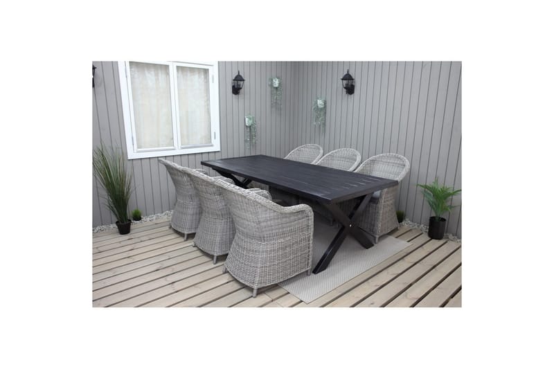 Utomhusmöbelgrupp 220 cm bord & 6 Belize grå stolar Svart - Svart - Utemöbler - Utegrupp - Matgrupper utomhus