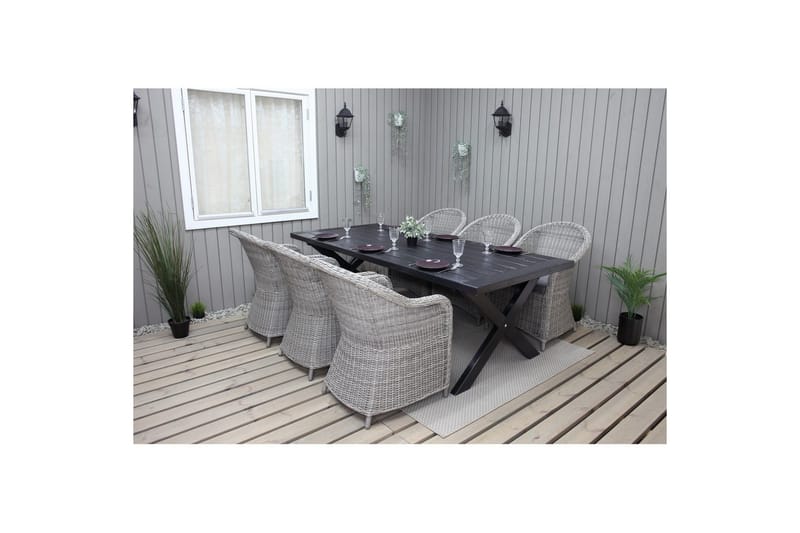 Utomhusmöbelgrupp 220 cm bord & 6 Belize grå stolar Svart - Svart - Utemöbler - Utegrupp - Matgrupper utomhus