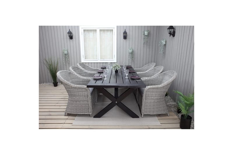 Utomhusmöbelgrupp 220 cm bord & 6 Belize grå stolar Svart - Svart - Utemöbler - Utegrupp - Matgrupper utomhus