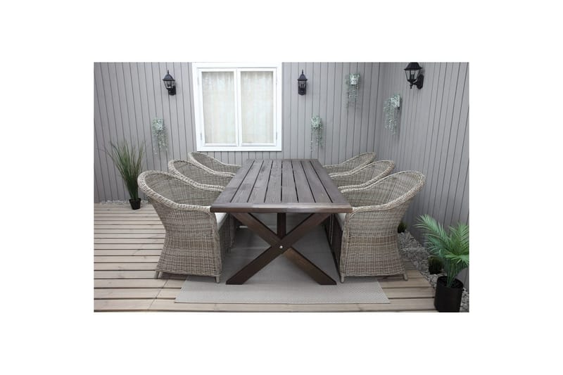 Utomhusmöbelgrupp 220 cm bord & 6 Belize naturell stolar Brun - Brun - Utemöbler - Utegrupp - Matgrupper utomhus
