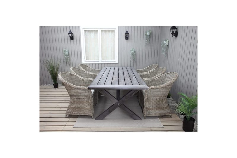 Utomhusmöbelgrupp 220 cm bord & 6 Belize naturell stolar Grå - Grå - Utemöbler - Utegrupp - Matgrupper utomhus