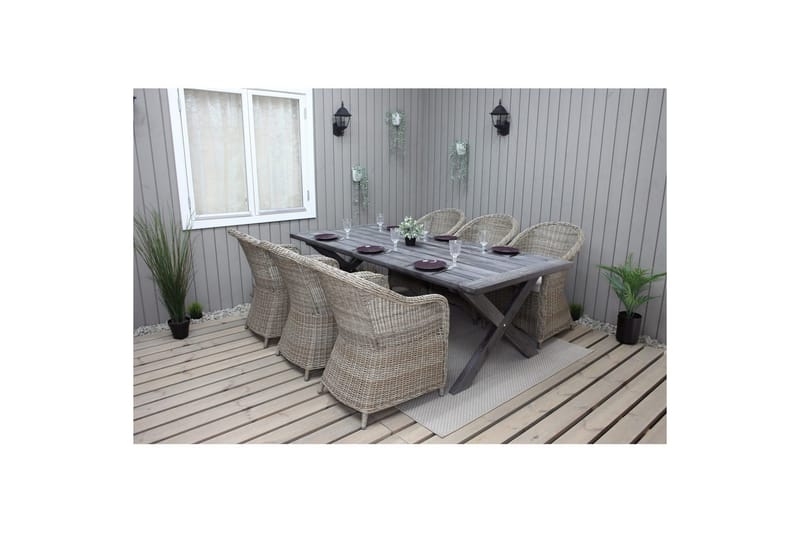 Utomhusmöbelgrupp 220 cm bord & 6 Belize naturell stolar Grå - Grå - Utemöbler - Utegrupp - Matgrupper utomhus
