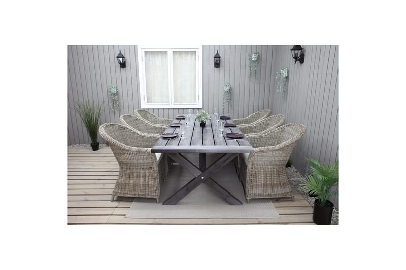Utomhusmöbelgrupp 220 cm bord & 6 Belize naturell stolar Grå - Grå - Utemöbler - Utegrupp - Matgrupper utomhus
