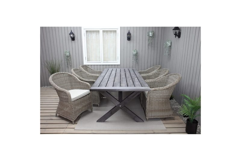 Utomhusmöbelgrupp 220 cm bord & 6 Belize naturell stolar Grå - Grå - Utemöbler - Utegrupp - Matgrupper utomhus