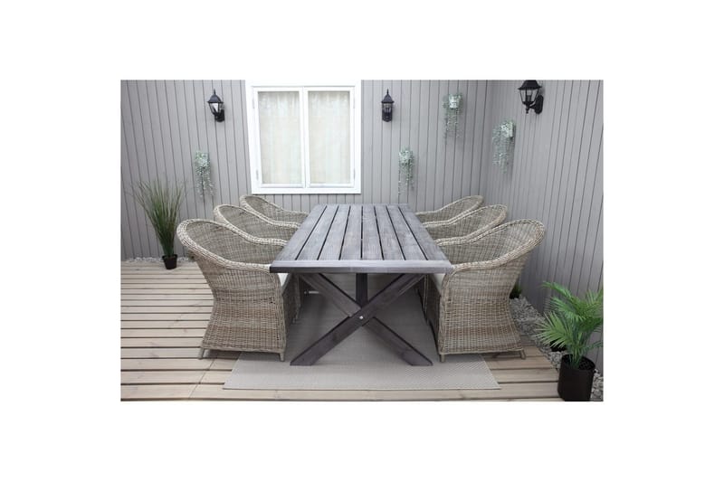 Utomhusmöbelgrupp 220 cm bord & 6 Belize naturell stolar Grå - Grå - Utemöbler - Utegrupp - Matgrupper utomhus