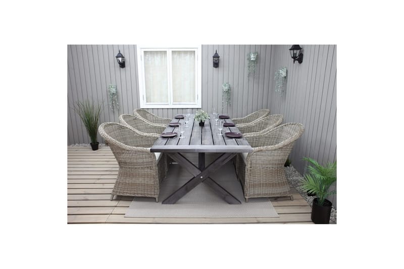 Utomhusmöbelgrupp 220 cm bord & 6 Belize naturell stolar Grå - Grå - Utemöbler - Utegrupp - Matgrupper utomhus