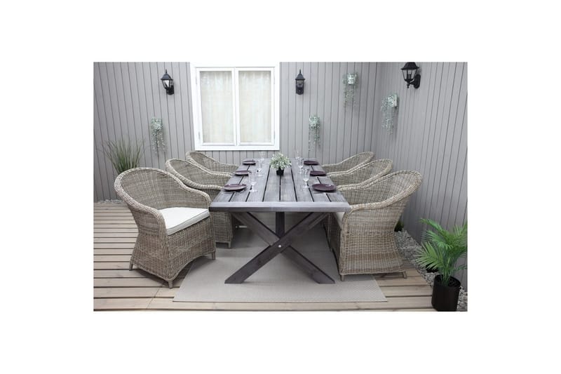 Utomhusmöbelgrupp 220 cm bord & 6 Belize naturell stolar Grå - Grå - Utemöbler - Utegrupp - Matgrupper utomhus