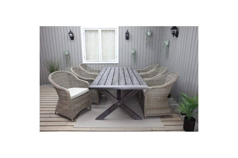 Utomhusmöbelgrupp 220 cm bord & 6 Belize naturell stolar Grå - Grå - Utemöbler - Utegrupp - Matgrupper utomhus