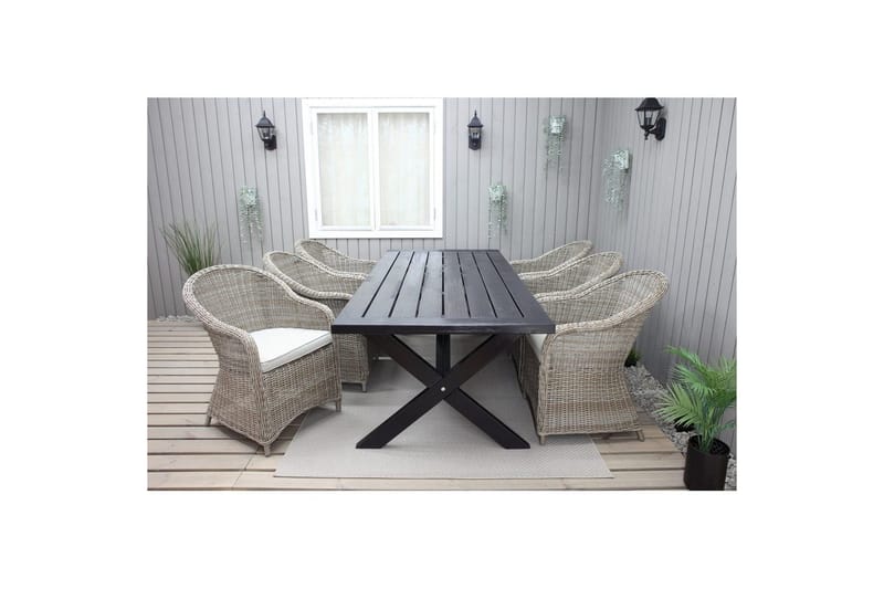Utomhusmöbelgrupp 220 cm bord & 6 Belize naturell stolar Svart, Svart