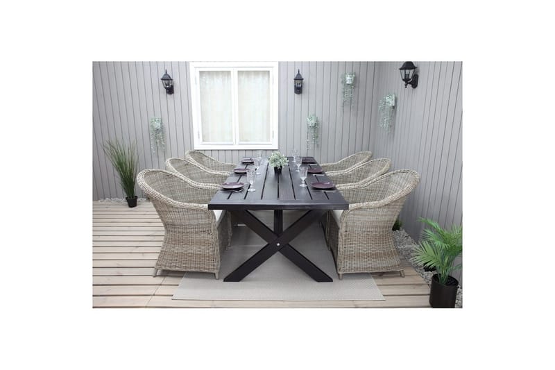 Utomhusmöbelgrupp 220 cm bord & 6 Belize naturell stolar Svart - Svart - Utemöbler - Utegrupp - Matgrupper utomhus