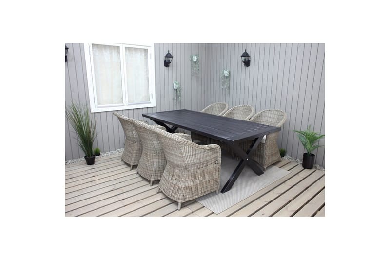Utomhusmöbelgrupp 220 cm bord & 6 Belize naturell stolar Svart - Svart - Utemöbler - Utegrupp - Matgrupper utomhus
