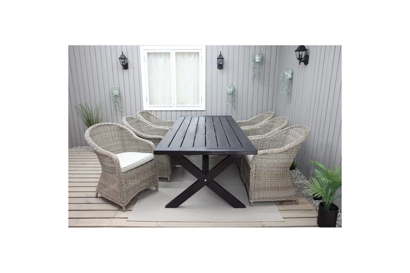 Utomhusmöbelgrupp 220 cm bord & 6 Belize naturell stolar Svart, Svart