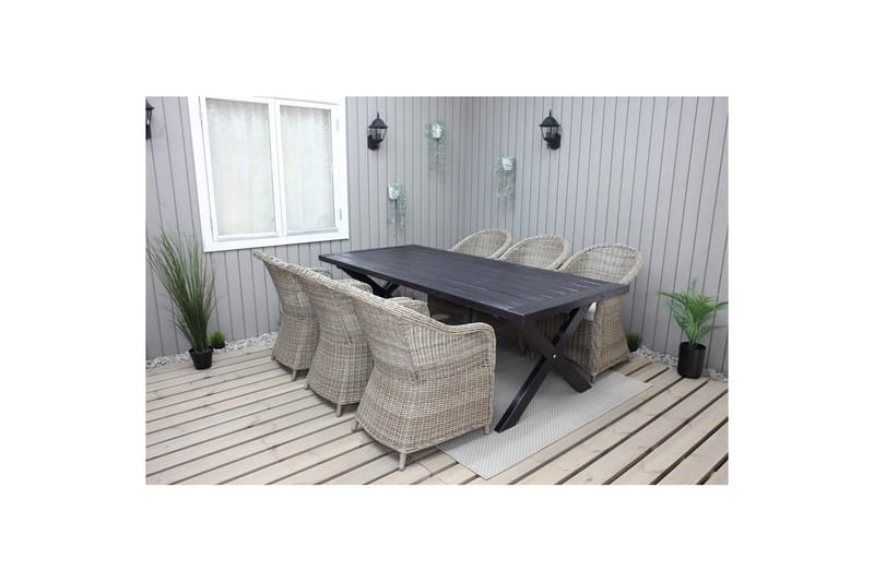 Utomhusmöbelgrupp 220 cm bord & 6 Belize naturell stolar Svart - Svart - Utemöbler - Utegrupp - Matgrupper utomhus
