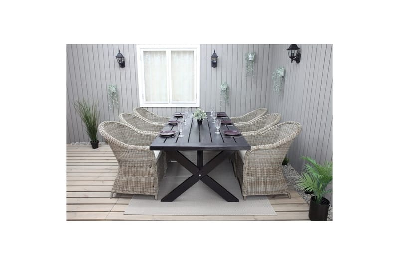 Utomhusmöbelgrupp 220 cm bord & 6 Belize naturell stolar Svart - Svart - Utemöbler - Utegrupp - Matgrupper utomhus