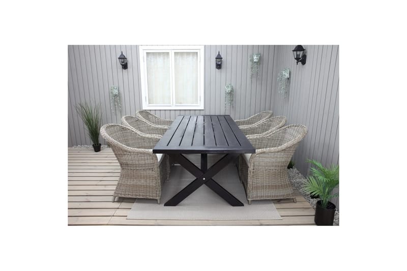 Utomhusmöbelgrupp 220 cm bord & 6 Belize naturell stolar Svart - Svart - Utemöbler - Utegrupp - Matgrupper utomhus