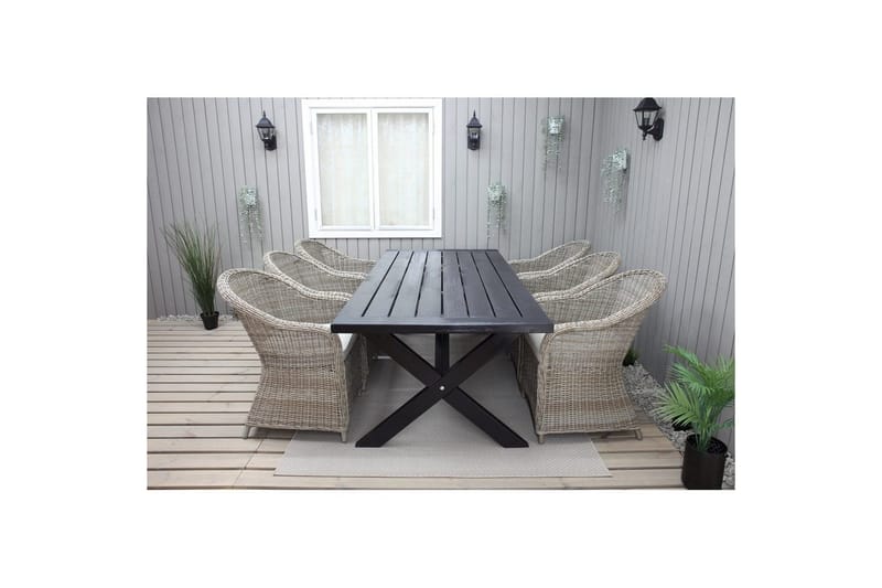 Utomhusmöbelgrupp 220 cm bord & 6 Belize naturell stolar Svart - Svart - Utemöbler - Utegrupp - Matgrupper utomhus