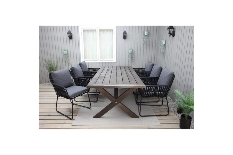 Utomhusmöbelgrupp 220 cm Bord & 6 Levanto grå stolar Brun - Brun - Utemöbler - Utegrupp - Matgrupper utomhus
