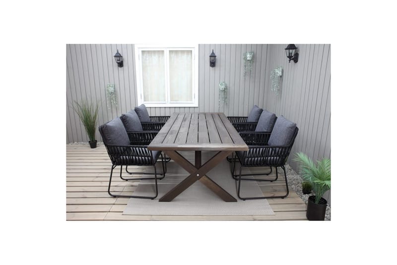 Utomhusmöbelgrupp 220 cm Bord & 6 Levanto grå stolar Brun - Brun - Utemöbler - Utegrupp - Matgrupper utomhus