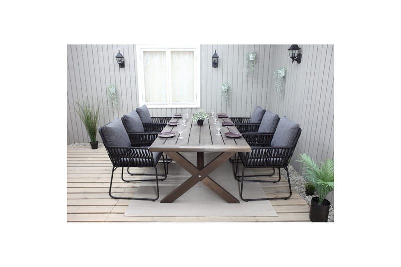 Utomhusmöbelgrupp 220 cm Bord & 6 Levanto grå stolar Brun - Brun - Utemöbler - Utegrupp - Matgrupper utomhus