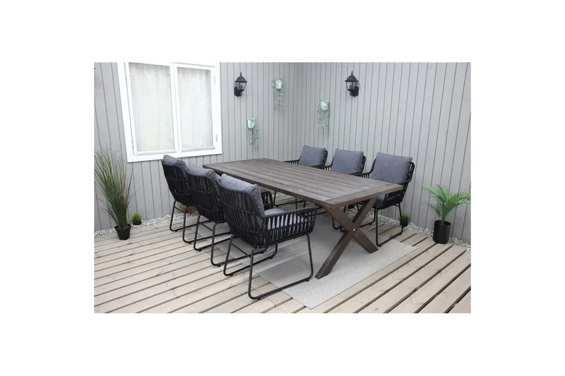 Utomhusmöbelgrupp 220 cm Bord & 6 Levanto grå stolar Brun, Brun