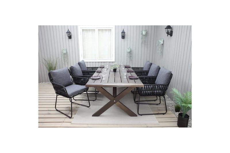 Utomhusmöbelgrupp 220 cm Bord & 6 Levanto grå stolar Brun - Brun - Utemöbler - Utegrupp - Matgrupper utomhus