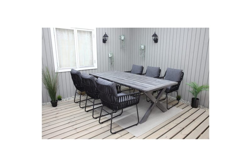 Utomhusmöbelgrupp 220 cm Bord & 6 Levanto grå stolar Grå - Grå - Utemöbler - Utegrupp - Matgrupper utomhus