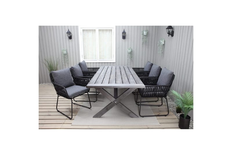Utomhusmöbelgrupp 220 cm Bord & 6 Levanto grå stolar Grå - Grå - Utemöbler - Utegrupp - Matgrupper utomhus