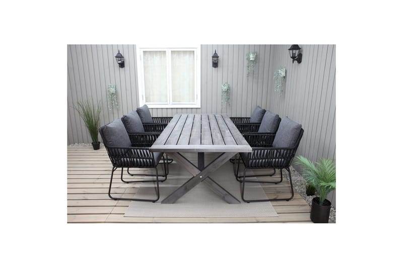 Utomhusmöbelgrupp 220 cm Bord & 6 Levanto grå stolar Grå - Grå - Utemöbler - Utegrupp - Matgrupper utomhus