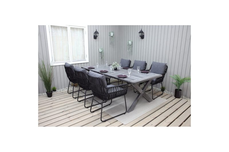 Utomhusmöbelgrupp 220 cm Bord & 6 Levanto grå stolar Grå - Grå - Utemöbler - Utegrupp - Matgrupper utomhus