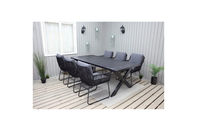 Utomhusmöbelgrupp 220 cm Bord & 6 Levanto grå stolar Svart - Svart - Utemöbler - Utegrupp - Matgrupper utomhus
