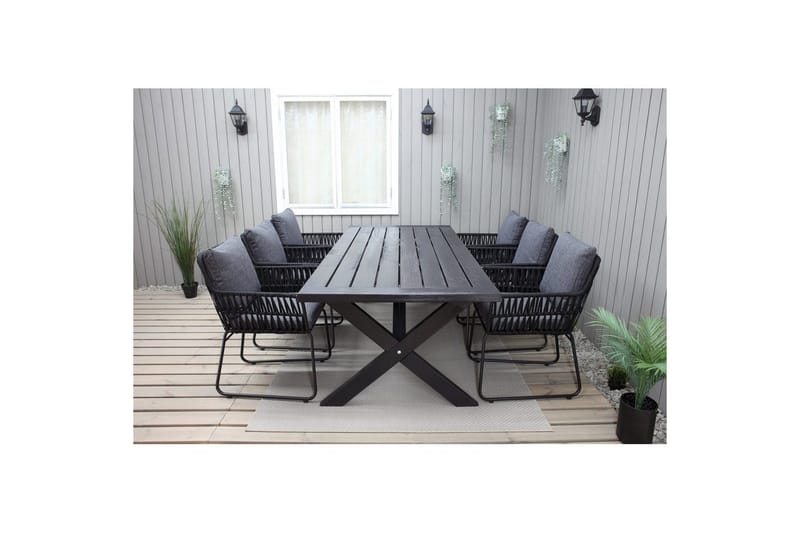 Utomhusmöbelgrupp 220 cm Bord & 6 Levanto grå stolar Svart - Svart - Utemöbler - Utegrupp - Matgrupper utomhus