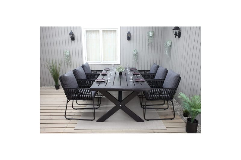 Utomhusmöbelgrupp 220 cm Bord & 6 Levanto grå stolar Svart - Svart - Utemöbler - Utegrupp - Matgrupper utomhus