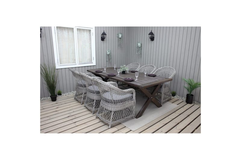Utomhusmöbelgrupp 220 cm bord & 6 Merida grå stolar Brun - Brun - Utemöbler - Utegrupp - Matgrupper utomhus