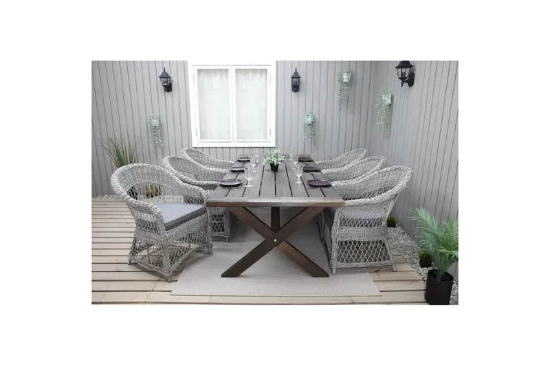 Utomhusmöbelgrupp 220 cm bord & 6 Merida grå stolar Brun - Brun - Utemöbler - Utegrupp - Matgrupper utomhus