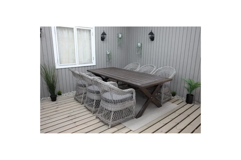 Utomhusmöbelgrupp 220 cm bord & 6 Merida grå stolar Brun - Brun - Utemöbler - Utegrupp - Matgrupper utomhus