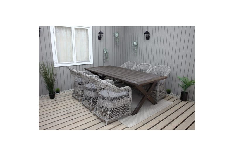 Utomhusmöbelgrupp 220 cm bord & 6 Merida grå stolar Brun - Brun - Utemöbler - Utegrupp - Matgrupper utomhus