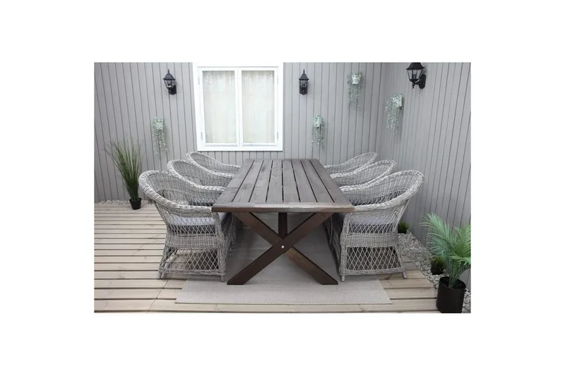 Utomhusmöbelgrupp 220 cm bord & 6 Merida grå stolar Brun - Brun - Utemöbler - Utegrupp - Matgrupper utomhus