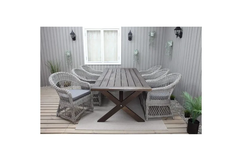 Utomhusmöbelgrupp 220 cm bord & 6 Merida grå stolar Brun - Brun - Utemöbler - Utegrupp - Matgrupper utomhus