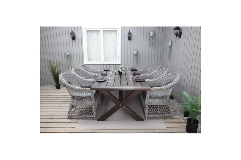 Utomhusmöbelgrupp 220 cm bord & 6 Merida grå stolar Brun - Brun - Utemöbler - Utegrupp - Matgrupper utomhus