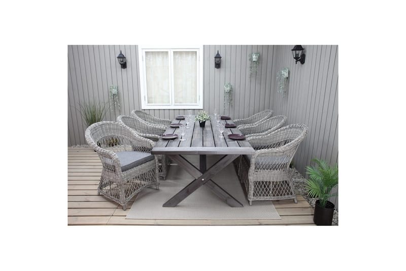 Utomhusmöbelgrupp 220 cm bord & 6 Merida grå stolar Grå - Grå - Utemöbler - Utegrupp - Matgrupper utomhus