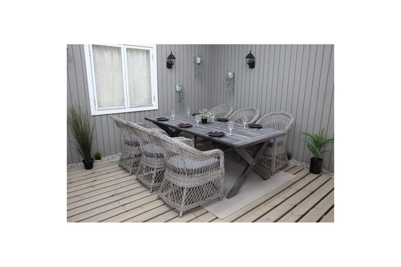 Utomhusmöbelgrupp 220 cm bord & 6 Merida grå stolar Grå - Grå - Utemöbler - Utegrupp - Matgrupper utomhus
