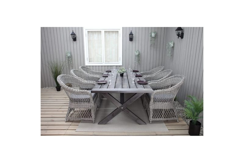 Utomhusmöbelgrupp 220 cm bord & 6 Merida grå stolar Grå - Grå - Utemöbler - Utegrupp - Matgrupper utomhus